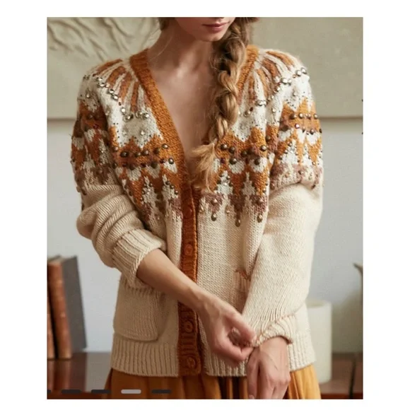 Mes Demoiselles Sweaters Mes Demoiselles Molier Knitted Embellished Cardigan In Ecru Combo Size Us 68 Poshmark